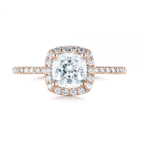 14k Rose Gold 14k Rose Gold Cushion Halo Diamond Engagement Ring - Top View -  104000