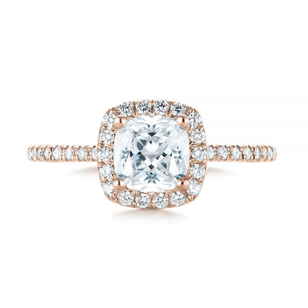 18k Rose Gold 18k Rose Gold Cushion Halo Diamond Engagement Ring - Top View - 104000