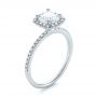 18k White Gold 18k White Gold Cushion Halo Diamond Engagement Ring - Three-Quarter View -  104000 - Thumbnail