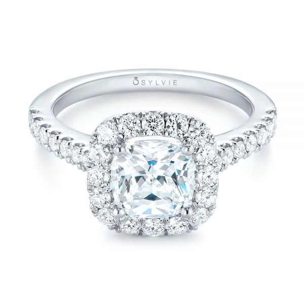  Platinum Platinum Cushion Halo Diamond Engagement Ring - Flat View -  103993