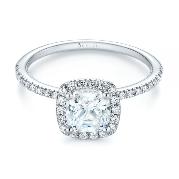 18k White Gold 18k White Gold Cushion Halo Diamond Engagement Ring - Flat View -  104000
