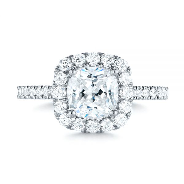 18k White Gold 18k White Gold Cushion Halo Diamond Engagement Ring - Top View -  103993