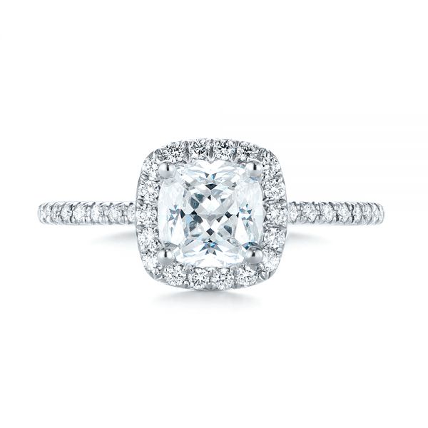 14k White Gold Cushion Halo Diamond Engagement Ring - Top View -  104000