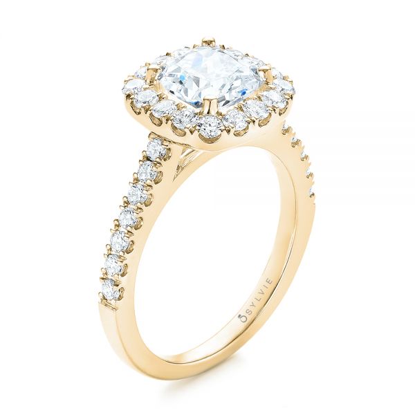 14k Yellow Gold 14k Yellow Gold Cushion Halo Diamond Engagement Ring - Three-Quarter View -  103993