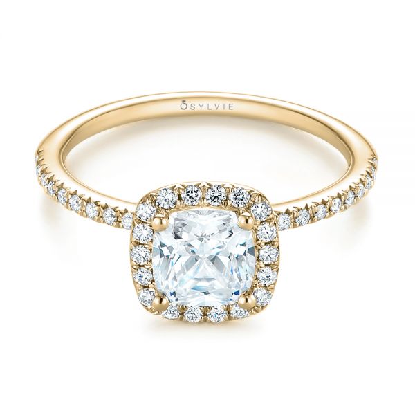 18k Yellow Gold 18k Yellow Gold Cushion Halo Diamond Engagement Ring - Flat View -  104000