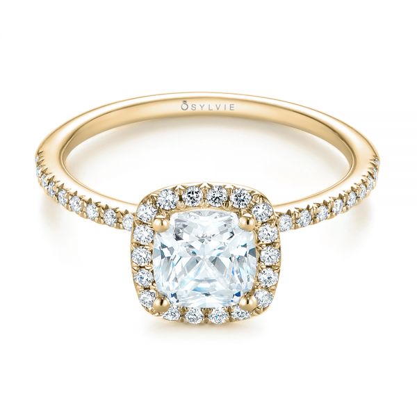 18k Yellow Gold 18k Yellow Gold Cushion Halo Diamond Engagement Ring - Flat View - 104000