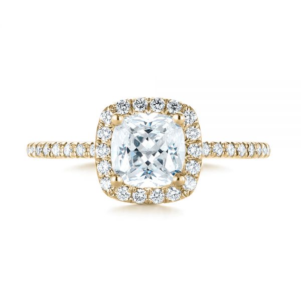 18k Yellow Gold 18k Yellow Gold Cushion Halo Diamond Engagement Ring - Top View - 104000