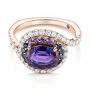 18k Rose Gold 18k Rose Gold Custom Alexandrite Blue And Purple Sapphire And Diamond Halo Engagement Ring - Flat View -  103443 - Thumbnail