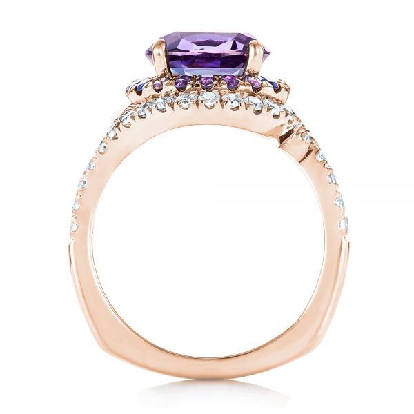 14k Rose Gold 14k Rose Gold Custom Alexandrite Blue And Purple Sapphire And Diamond Halo Engagement Ring - Front View -  103443