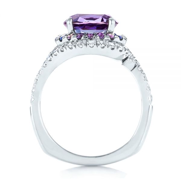 18k White Gold 18k White Gold Custom Alexandrite Blue And Purple Sapphire And Diamond Halo Engagement Ring - Front View -  103443