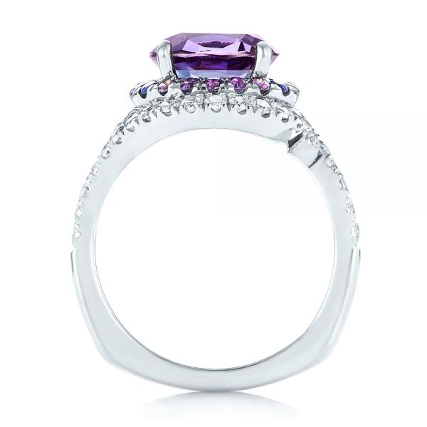 14k White Gold Custom Alexandrite Blue And Purple Sapphire And Diamond Halo Engagement Ring - Front View - 103443