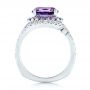 14k White Gold Custom Alexandrite Blue And Purple Sapphire And Diamond Halo Engagement Ring - Front View -  103443 - Thumbnail