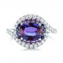 14k White Gold Custom Alexandrite Blue And Purple Sapphire And Diamond Halo Engagement Ring - Top View -  103443 - Thumbnail