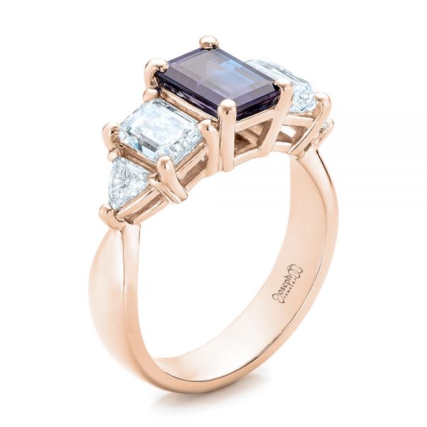 18k Rose Gold 18k Rose Gold Custom Alexandrite And Diamond Engagement Ring - Three-Quarter View -  101995