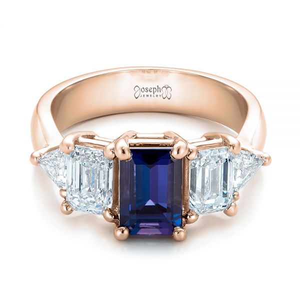 18k Rose Gold 18k Rose Gold Custom Alexandrite And Diamond Engagement Ring - Flat View -  101995