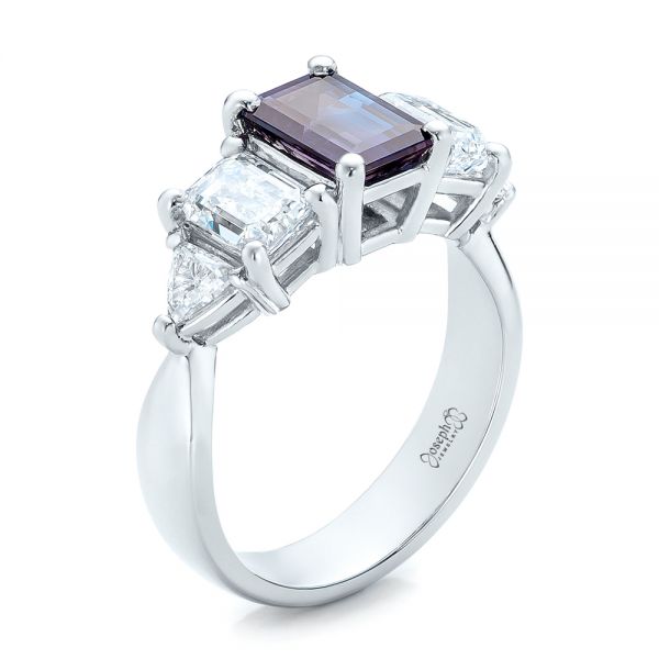 14k White Gold 14k White Gold Custom Alexandrite And Diamond Engagement Ring - Three-Quarter View -  101995