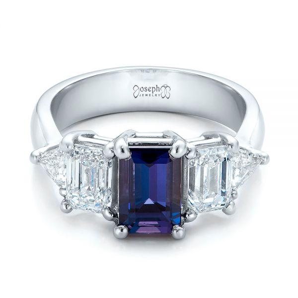 Platinum Custom Alexandrite And Diamond Engagement Ring - Flat View - 101995