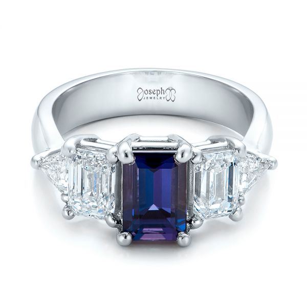  Platinum Custom Alexandrite And Diamond Engagement Ring - Flat View -  101995