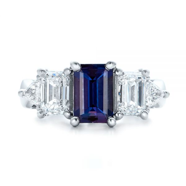 Platinum Custom Alexandrite And Diamond Engagement Ring - Top View - 101995