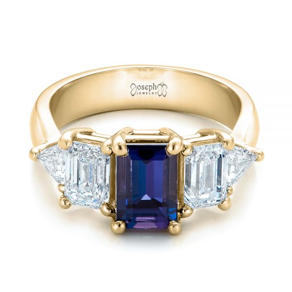 14k Yellow Gold 14k Yellow Gold Custom Alexandrite And Diamond Engagement Ring - Flat View -  101995
