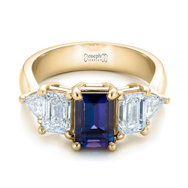 18k Yellow Gold 18k Yellow Gold Custom Alexandrite And Diamond Engagement Ring - Flat View - 101995