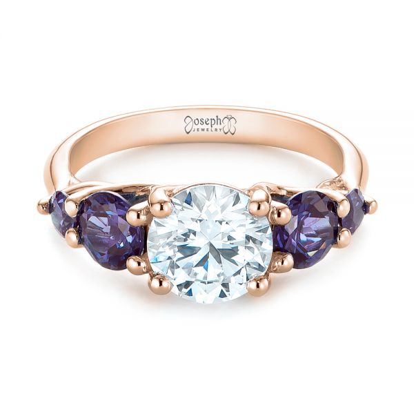 14k Rose Gold 14k Rose Gold Custom Alexandrite And Diamond Five Stone Engagement Ring - Flat View - 104691