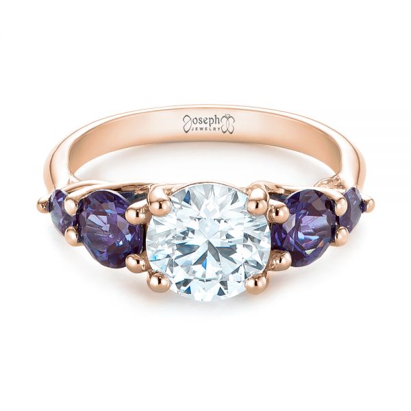 14k Rose Gold 14k Rose Gold Custom Alexandrite And Diamond Five Stone Engagement Ring - Flat View -  104691