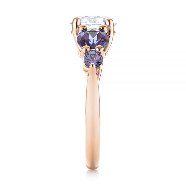 14k Rose Gold 14k Rose Gold Custom Alexandrite And Diamond Five Stone Engagement Ring - Side View - 104691