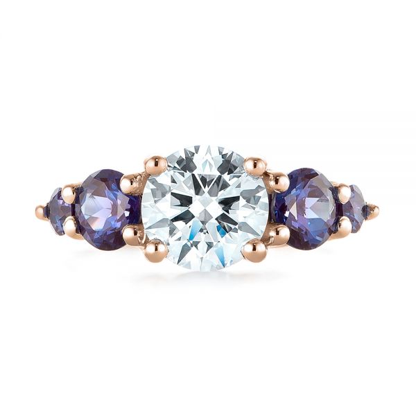 14k Rose Gold 14k Rose Gold Custom Alexandrite And Diamond Five Stone Engagement Ring - Top View - 104691