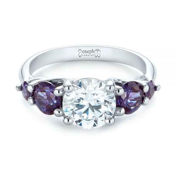 18k White Gold 18k White Gold Custom Alexandrite And Diamond Five Stone Engagement Ring - Flat View -  104691