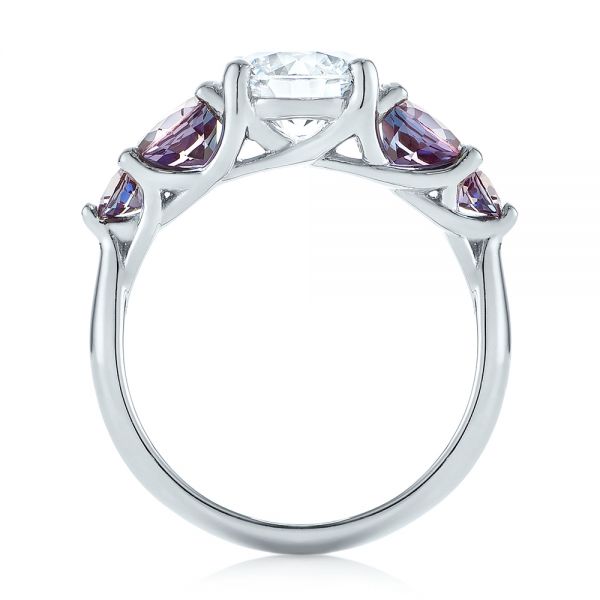 14k White Gold 14k White Gold Custom Alexandrite And Diamond Five Stone Engagement Ring - Front View -  104691