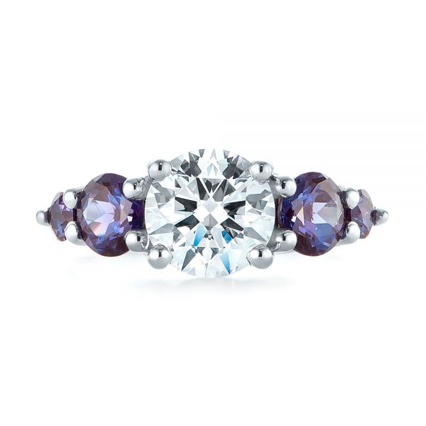 18k White Gold 18k White Gold Custom Alexandrite And Diamond Five Stone Engagement Ring - Top View -  104691