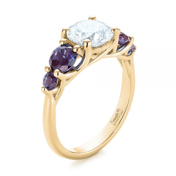 18k Yellow Gold 18k Yellow Gold Custom Alexandrite And Diamond Five Stone Engagement Ring - Three-Quarter View -  104691