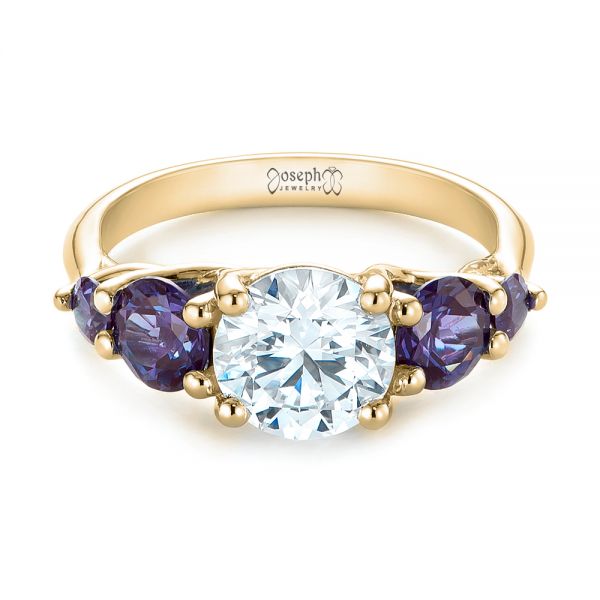 18k Yellow Gold 18k Yellow Gold Custom Alexandrite And Diamond Five Stone Engagement Ring - Flat View -  104691