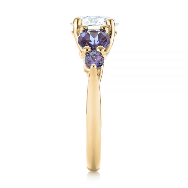 18k Yellow Gold 18k Yellow Gold Custom Alexandrite And Diamond Five Stone Engagement Ring - Side View - 104691