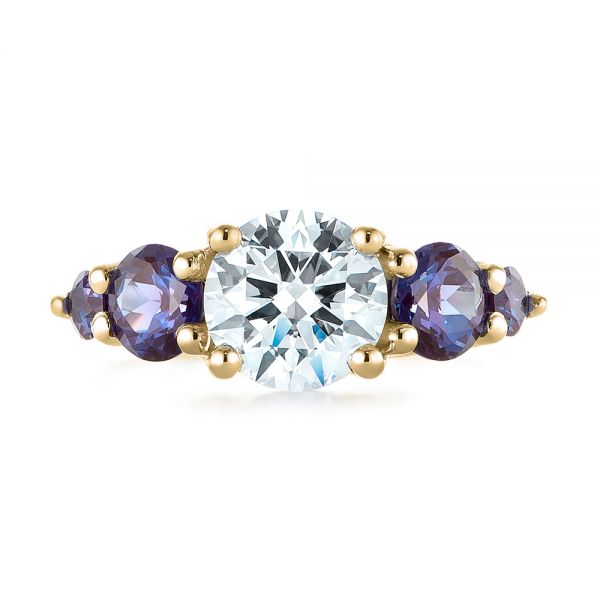 18k Yellow Gold 18k Yellow Gold Custom Alexandrite And Diamond Five Stone Engagement Ring - Top View - 104691
