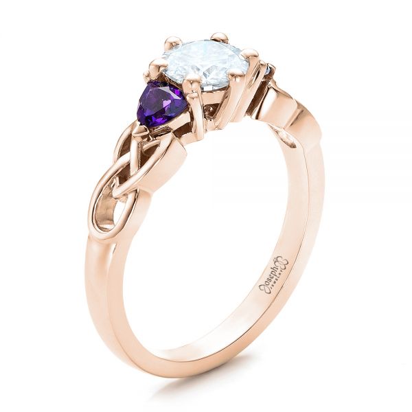 14k Rose Gold 14k Rose Gold Custom Amethyst And Diamond Engagement Ring - Three-Quarter View -  100817