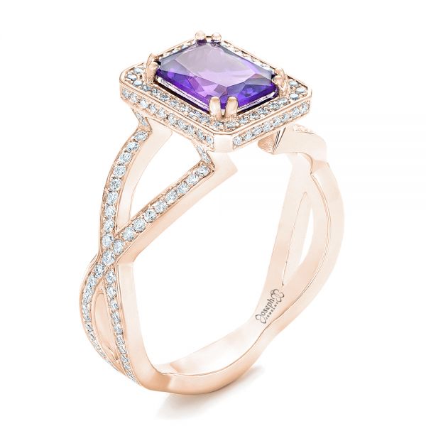 14k Rose Gold 14k Rose Gold Custom Amethyst And Diamond Engagement Ring - Three-Quarter View -  102449