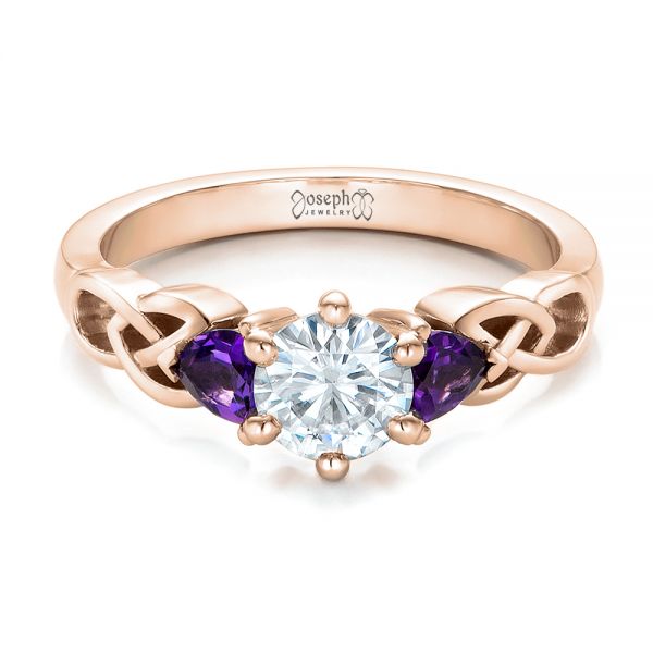 14k Rose Gold 14k Rose Gold Custom Amethyst And Diamond Engagement Ring - Flat View - 100817