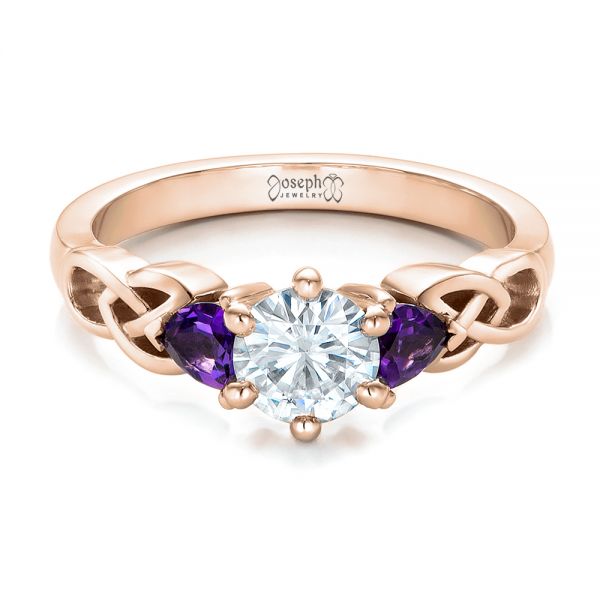 18k Rose Gold 18k Rose Gold Custom Amethyst And Diamond Engagement Ring - Flat View -  100817