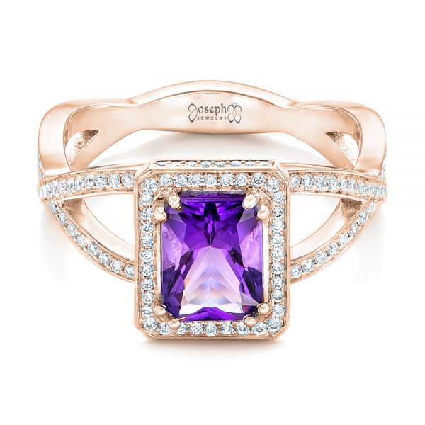 14k Rose Gold 14k Rose Gold Custom Amethyst And Diamond Engagement Ring - Flat View -  102449