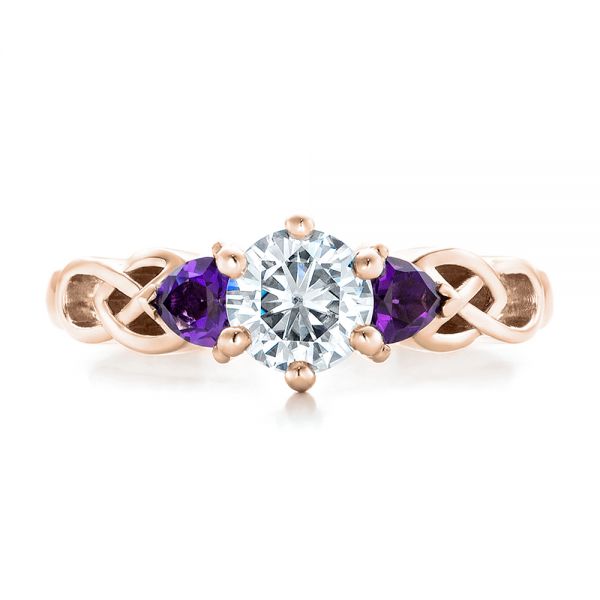 18k Rose Gold 18k Rose Gold Custom Amethyst And Diamond Engagement Ring - Top View -  100817