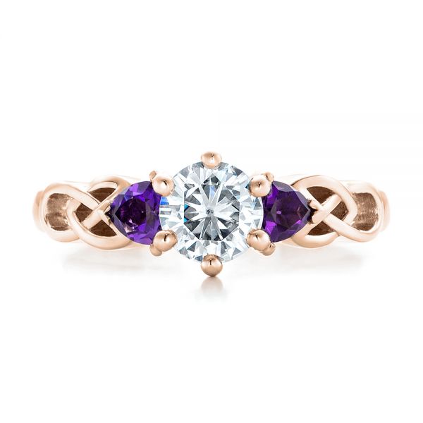 14k Rose Gold 14k Rose Gold Custom Amethyst And Diamond Engagement Ring - Top View - 100817