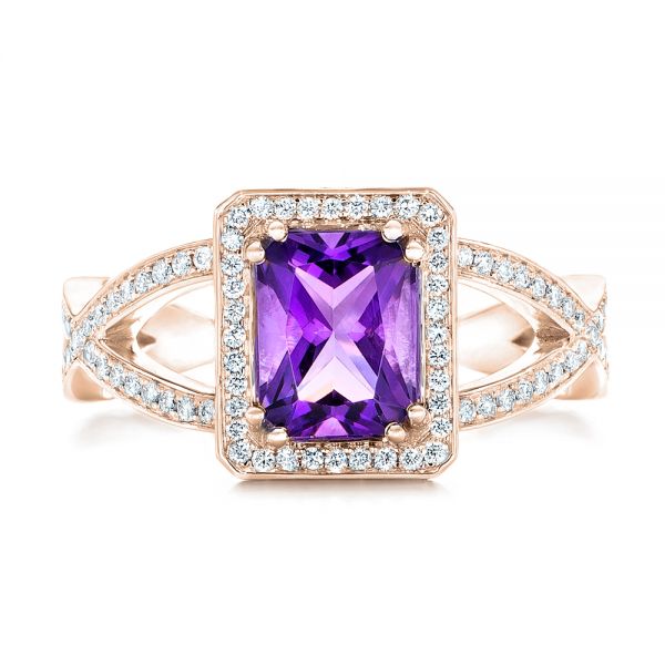 14k Rose Gold 14k Rose Gold Custom Amethyst And Diamond Engagement Ring - Top View -  102449
