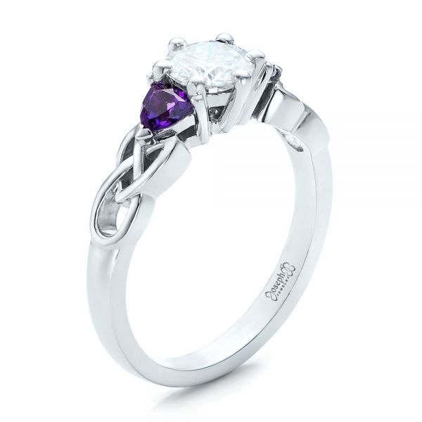 14k White Gold Custom Amethyst And Diamond Engagement Ring - Three-Quarter View -  100817