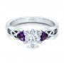 14k White Gold Custom Amethyst And Diamond Engagement Ring - Flat View -  100817 - Thumbnail
