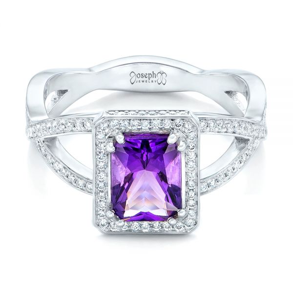  Platinum Platinum Custom Amethyst And Diamond Engagement Ring - Flat View -  102449