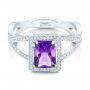 14k White Gold Custom Amethyst And Diamond Engagement Ring - Flat View -  102449 - Thumbnail