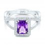 18k White Gold 18k White Gold Custom Amethyst And Diamond Engagement Ring - Flat View -  102449 - Thumbnail