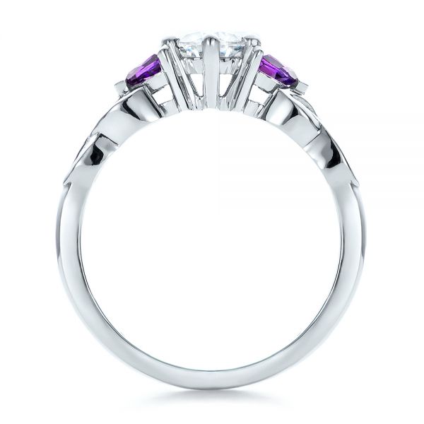 14k White Gold Custom Amethyst And Diamond Engagement Ring - Front View -  100817